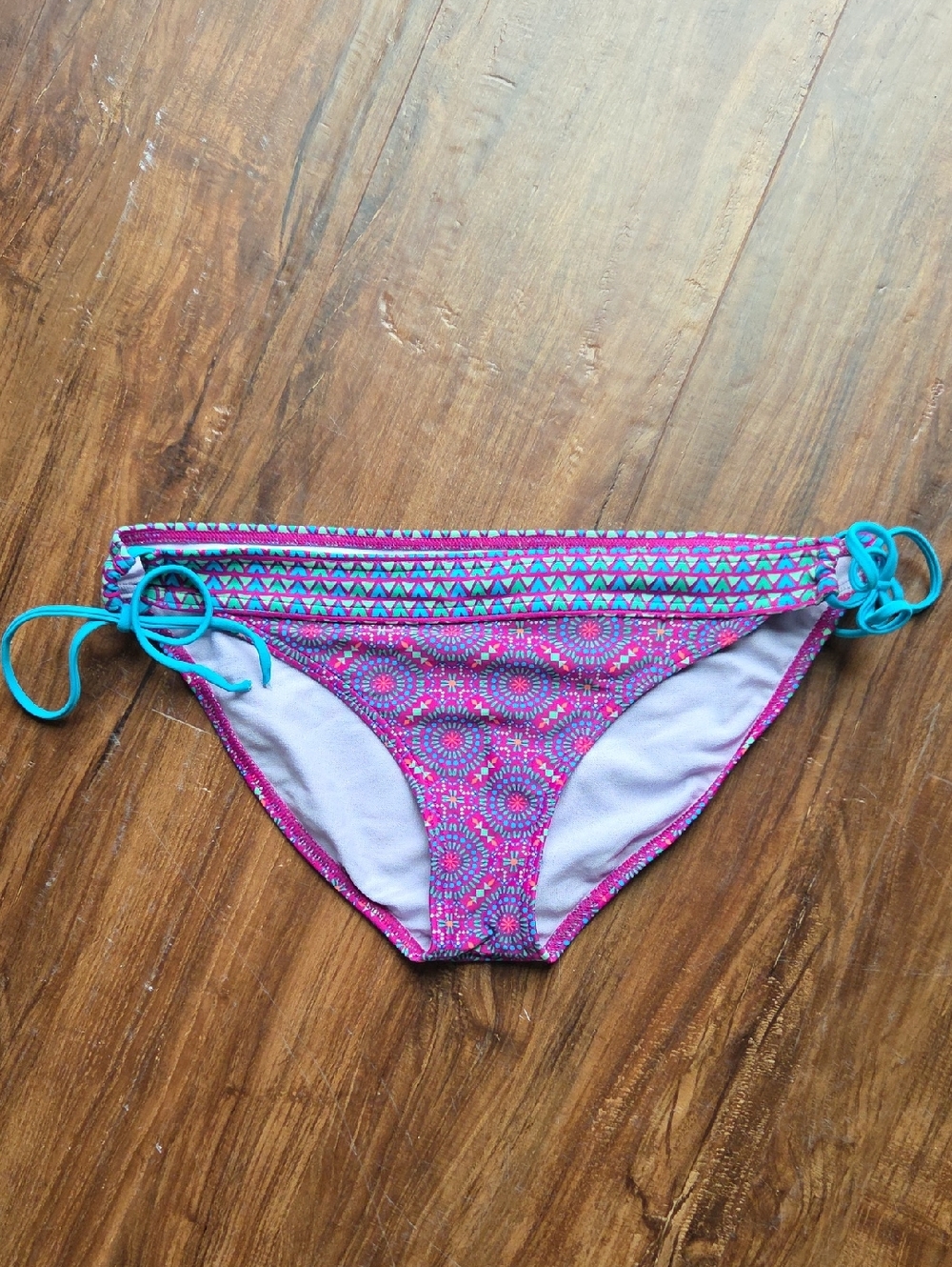 Prana Pink and Teal Bikini Bottom with Geometric Trim